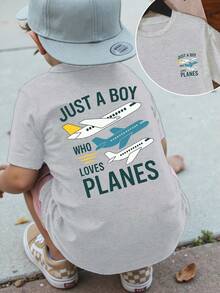 Fashionable Short-Sleeved T-Shirt With Front And Back Prints For Children Aged 1-14 Years, "A Child Who Loves Airplanes", A Comfortable And Versatile T-Shirt For Everyday Wear - 白色 - 查看 6