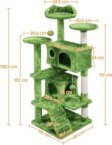 Dark Grey Multilevel Cat Tree Tower 138.5cm With Condos Ladder Scratching Posts Indoor Cat Climbing House Pet Activity Centre For Kittens - Green - View 8