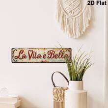 2D平面复古装饰牌“La Vita E Bella” - 16英寸 x 4英寸墙饰，农舍风格家居装饰，适用于客厅、卧室、厨房，完美的节日和母亲节礼物，无需电源，意大利家居装饰（款式随机） - A - 查看 4