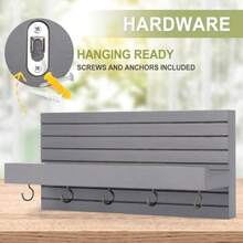 Decorative Key Holder For Wall With Shelf, Entryway Shelf With Hooks Holds Leashes, Jackets And Glasses Sturdy Keyholder Entrance Hanger With Mounting Hardware - Gray - View 3