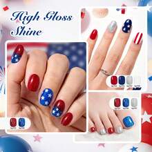 Beetles 4th Of July Nail Polish - Starlight Stripes With Star Sticker, 6 Colors Red White And Blue Nail Polish Set Sparkle Glitter Fingernail, Quick Dry Long Lasting DIY Red White And Blue Nails Art - 6 Colors Starlight Stripes - 查看 4