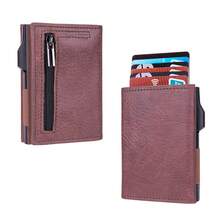 Carteras de fibra para tarjetas de crédito para hombre, marca Rfid, negras y marrones,ágicas, de cuero, delgadas, carteras, pequeñas bolsas para dinero, monederos masculinos. - Negro - Ver 1