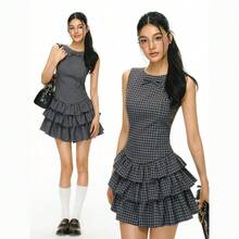 Women Long Dresses - Blue-brown Stripes - View 2