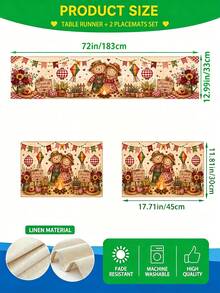 一套农舍稻草人和心形印花亚麻桌旗和餐垫，具有六月复古风格，耐热且可水洗，适合情人节、感恩节、家居装饰、婚礼套装、厨房用品、派对装饰。 - 彩色 - 查看 14