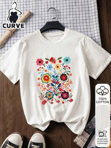 100% Cotton Short Sleeve Blouse With Lobster Print, Plus Size, Summer Style Graphic Tee, Vacation Wear, Travel Wear, Beach Style, Minimalist Holiday Clothes QUGV - 白色 2 - 查看 12