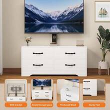 Diseño elegante y funcional - Mueble TV moderno con soporte, centro de entretenimiento de 120 cm, cómoda de 6 cajones de ratán para TV de 32-85", gran capacidad de almacenaje - Blanco - Ver 5