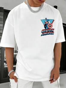 Hero Shield Action Pose Graphic T Shirt 100 Percent Cotton Men Shirt MARVEL  Marvel Universe  Superhero Summer Holiday Outfits Men Clothes Mens Tops Streetwear Mens Gift Ideas Innerwear Or Outfits,Mens Fashion - trắng - Xem 2