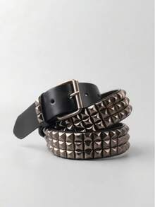 Thắt lưng da PU nam kiểu Gothic đính đinh tán, khóa ghim. - Màu Đen Súng - Xem 1