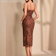 Soqi Women's Clothing  Vestido ceñido y delgado de tirantes largos para mujer - Burdeos - Ver 3