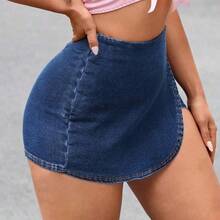guangzhougaolangshangmao  Tall Falda-pantalón casual de mezclilla con cintura alta y bajo asimétrico para mujer - Blanco - Ver 6