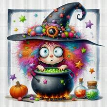 1 Set 36*36cm/14.17*14.17inch Fantasy Halloween Witch Cross Stitch Kit (Semi-Finished), DIY Art Needlework Materials, 11CT Cross Stitch Decorative Painting, Creative Handmade Gift. Complete Set Home Decor Printed Cross Stitch Craft, Suitable For Home Decor Knitting Art. Frame Not Included - Fantasy Halloween Witch - View 13