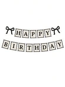 1件裝黑色蝴蝶結生日快樂橫幅花環，附迷你緞帶蝴蝶結，適合女孩黑色蝴蝶結生日派對裝飾、嬰兒洗禮、蝴蝶結主題派對裝飾用品，美學風格 - 彩色 - 查看 4