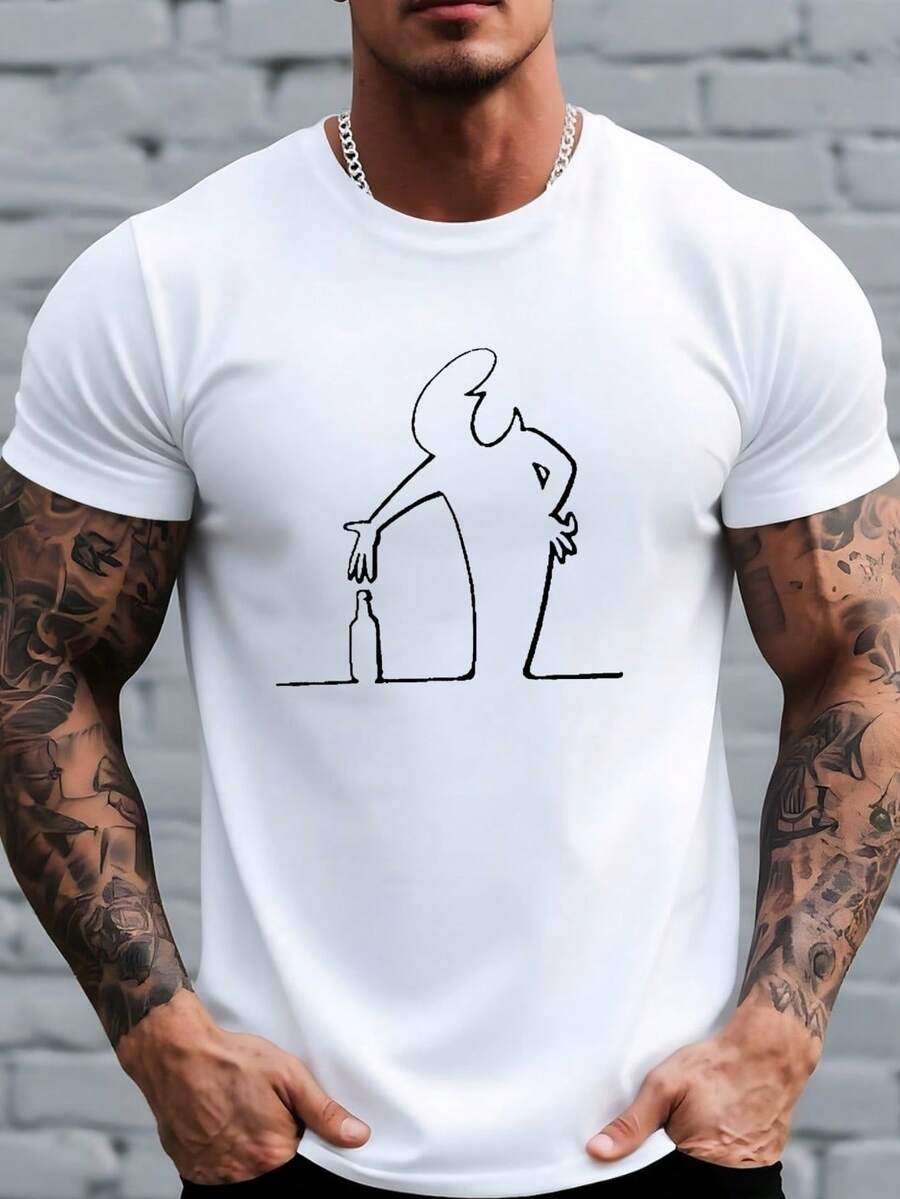 Men's 2026 Best Selling High-End Outdoor Casual Breathable Quick-Drying Moisture-Wicking Printed Crew Neck Slightly Stretchy Loose Fit Easy Care Versatile Mr. T-Line La-LineaTee Series - 白色 - 查看 1