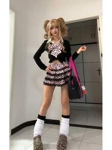 Autumn Japanese Preppy Style Elegant 2 Piece Set Women Gothic Design Tops Leopard Skirt Female Subculture Korea Popular Clothes  Y2k Vintage Streetwear High Waist A Line Midi Skirt Crop Top Matching Set - Bộ 2 món - Xem 3