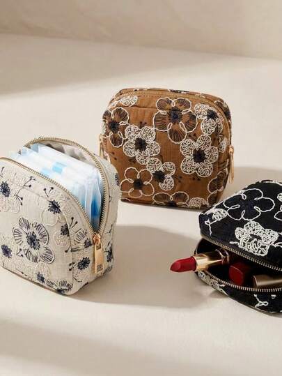 Mini Square Makeup Bag, Elegant Floral Pattern Small Mouth Red Envelope, Embroidered Cute Style Sanitary Napkin Bag, Zipper Portable Travel Wallet, Portable Storage Bag, Travel Essentials, School Supplies, Soft Makeup Bag, Suitable For Family, Travel, Vacation And Campus Use, Bedroom Essentials, Bridesmaid Gifts, Mother's Day Gifts, Birthday Gifts. (Random Mode)