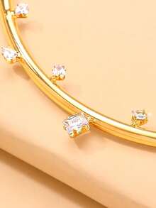 1 chiếc vòng cổ choker kim loại mới, vòng cổ hở cổ đính đá Zirconia hình học dành cho nữ, vòng cổ dây đeo xương đòn đa năng. - Vàng - Xem 4