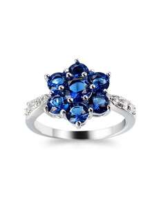 1pc Fashionable Colorful Zirconia Flower Ring For Women - Royal Blue - View 10