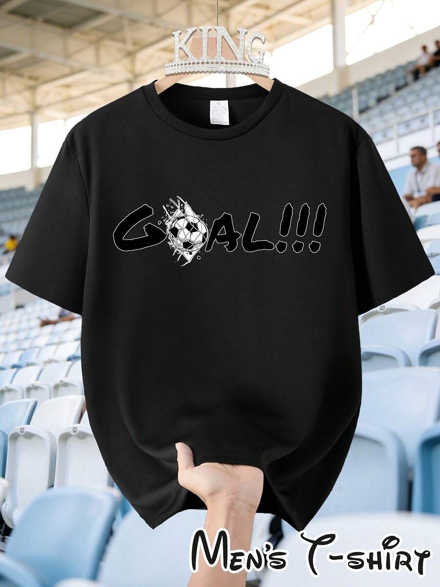 Simple And Versatile Design [Popular Style] Short-Sleeved T-Shirt With World Cup Print "Goal Celebration Style", Suitable For Shopping, Casual Fashion, House Parties, With A Goal Celebration Graffiti Design, Ideal For Daily Outings, Meeting With Friends, Dinners Out, Travel And Business Trips, A Gift For Football Fans, Cotton T-Shirt. - 黑色 - 查看 1