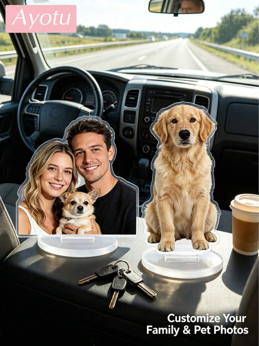 Ayotu Décorations en acrylique personnalisées, styles de support photo pour les amoureux/animaux de compagnie, cadeaux uniques pour la fête des pères convenant pour les voitures/tables comme souvenirs - Multicolore - Voir 1