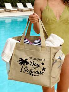 Set 1/2/3 buc. geantă tote Paradise Beach pentru femei, din in și pânză, cu capacitate mare, geantă de umăr cu buzunar de plasă, husă de machiaj și cutie cosmetică asortată, ușoară și reutilizabilă, cu imprimeu tropical de coastă, esențială pentru vacanță de vară, călătorii, croazieră, piscină, cumpărături și uz zilnic, cadou stilat pentru mame, fete, domnișoare de onoare și călători, pentru Ziua Mamei, aniversări, lună de miere și vacanțe de vară - Multicolor - View 7