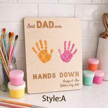 Personalized Father's Day Handprint Art Project Best Dad Best Grandpa With Kids Doodle DIY Gift For Dad/Grandpa, Personalized Handprint Sign, DIY Wooden Keepsake Gift For Dad/Grandpa - C-father's Day Handprint Art - View 2