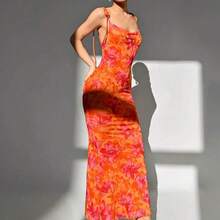 . .  Vestido de verano elegante con estampado floral y espalda descubierta para mujer - Naranja - Ver 6