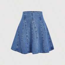 guang zhou mi qian shang mao  Falda vaquera minimalista y casual de unicolor para mujer - Azul - Ver 1