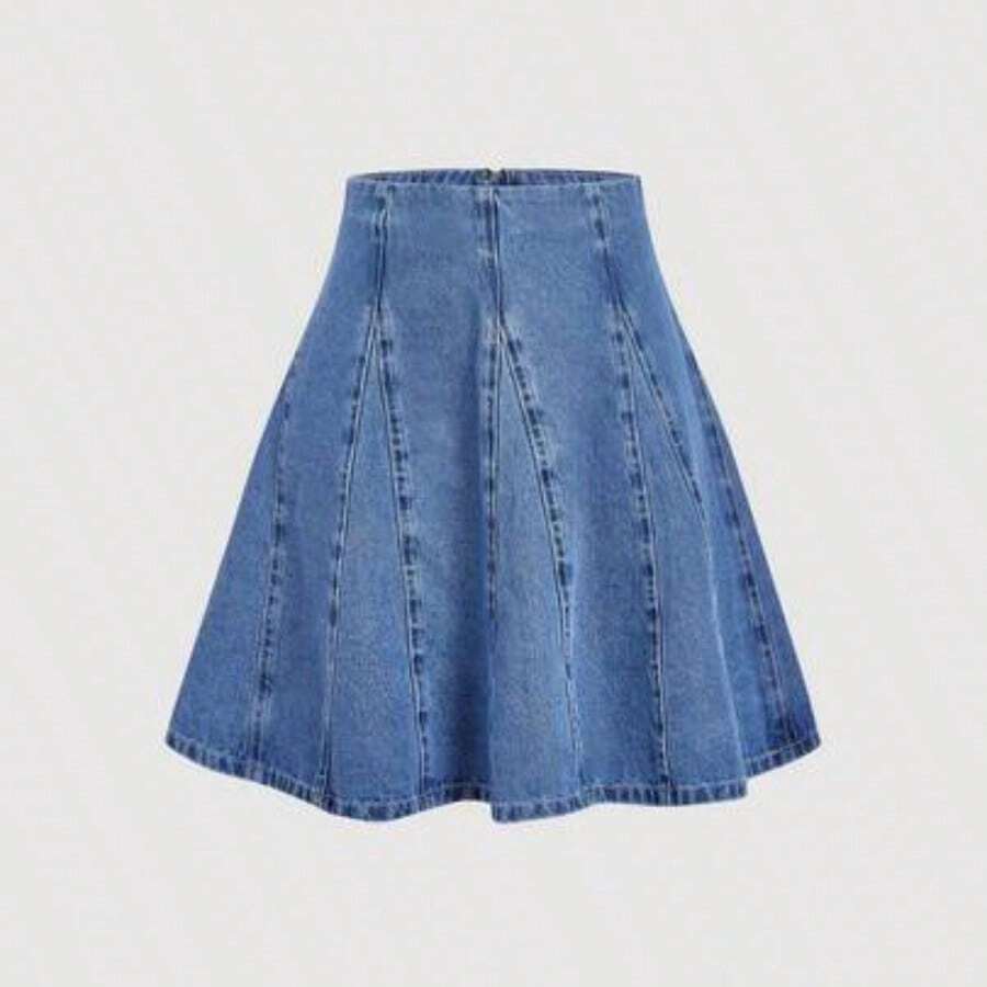 guang zhou mi qian shang mao Falda vaquera minimalista y casual de unicolor para mujer - Azul - Ver 1