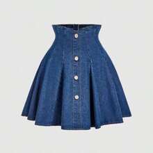 guangzhougaolangshangmao  Minifalda vaquera de talle alto lavada de estilo casual para mujer - Azul - Ver 1