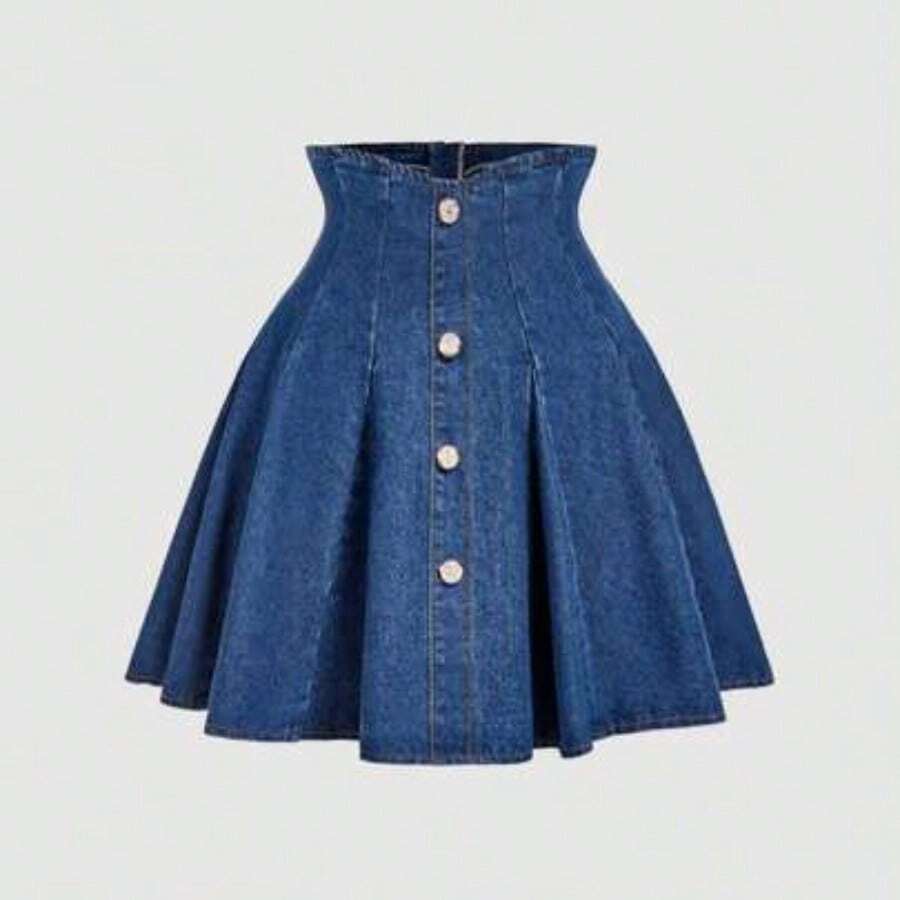 guangzhougaolangshangmao  Minifalda vaquera de talle alto lavada de estilo casual para mujer - Azul - Ver 1