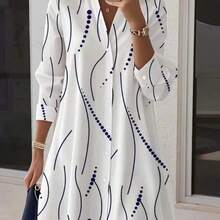 Vestido camisa elegante para mujer, adecuado para ocasiones de oficina a fiesta, uso en todas las estaciones, blanco, vacaciones, primavera - Blanco - Ver 6