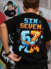 GraphicGems Boys' Basic Short Sleeve T-Shirt, Casual, Elegant, Creative, Personalized, Refreshing, Chic, Minimalist, Cool Style, With Digit 67 Football Graphic Print, Comfortable Clothing For Daily Wear, Cozy Summer And Autumn Styles, Suitable For 7 Year Olds, Graphic Clothing For Boys, Hip Hop Clothing For Boys. - 灰色 - 查看 4