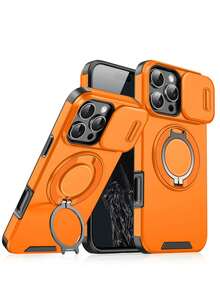 Ốp lưng điện thoại xoay 360° có vòng kim loại ẩn, chất liệu TPU mềm + PC cứng, dành cho iPhone 17Pro Max 17Pro 17 16Pro Max 16Pro 16 15 Pro Max 13 12 11 14 16 Pro Max Plus, bảo vệ camera bằng nhựa PC. - trái cam - Xem 4
