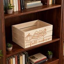 1 buah Kotak Penyimpanan Terbuka Kayu Rustic dengan Label Bertema Musim Gugur dan Pola Daun, Kotak Penyimpanan Buku Musiman, Kotak Penyimpanan Kain Linen, Kotak Kayu dengan Desain Daun Maple dan , Pengatur Meja - MultiWarna - View 1