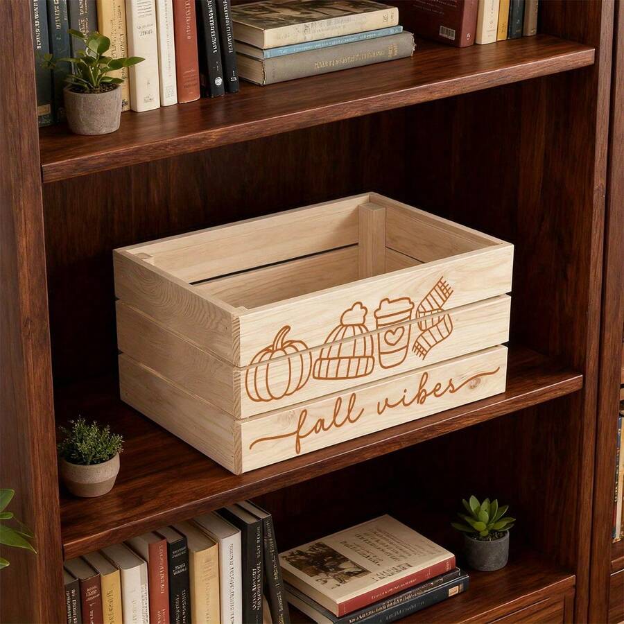 1 buah Kotak Penyimpanan Terbuka Kayu Rustic dengan Label Bertema Musim Gugur dan Pola Daun, Kotak Penyimpanan Buku Musiman, Kotak Penyimpanan Kain Linen, Kotak Kayu dengan Desain Daun Maple dan , Pengatur Meja - MultiWarna - View 1