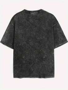 Men's T-Shirt, Black Short-Sleeved T-Shirt With Minimalist Dinosaur Bone Pattern Print, Retro T-Shirt, Water-Washed Cotton, Round Neck, Conventional Version Of T-Shirt Fabric, Soft, Comfortable And Breathable, With Atmospheric Personality And Eye-Catching Fashion And Cool Style - 黑色 - 查看 2