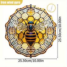 1 Stück 3D Mosaik Bienen Windspiel - 360° drehende Eisen Hängedekoration mit Waben- und Bienen-Design, 10 Zoll quadratisch für Außen-/Innenbereich, geeignet für Weihnachten, Hochzeit, Party - windaktivierter Summton (ohne Batterie/Strom erforderlich) (Anhänger nicht enthalten), zufälliger Stil - A - Übersicht 8