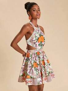 Vestido de verano de mujer con estampado floral y lazo - Multicolor 2 - Ver 7