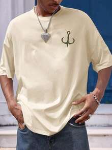Men's Short-Sleeved Crew Neck T-Shirt With Letter Print, Standard Size - Grey - View 4