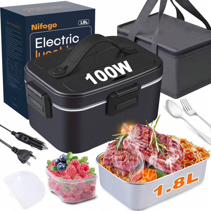 100W 3-In-1 Electric Lunch Box, 1.8L Compartmentalized Design – Heats, Stews & Reheats, Ideal For Office And Car Use