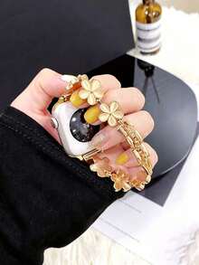 Huastonband 女款金色手鍊錶帶，適用於 ，時尚鑲鑽奢華花卉設計金屬不鏽鋼腕帶，相容 38/40/41/42/44/45/46/49mm 系列 Ultra/SE/S11/S10/S9/S8/S7/S6/S5/S4/S3/S2，夏季女款奢華珠寶海灘配件 - 金色 - 查看 7