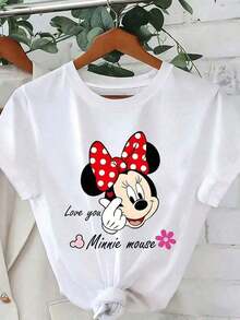 Loose Fit "Walt Disney's Disneyland Est. 1955" Mickey Mouse Print T-Shirt, Suitable For Summer And Spring, Short Sleeved Top, Women's Clothing, Holiday Gift Party Clothing.--Disneys Disneyland Paris The Magic Kingdom Disneyesque B6Holiday Gifts Valentine's Day Gifts Earth Day Gifts Oktoberfest Gifts Summer Bank Holiday Gifts - trắng - Xem 1