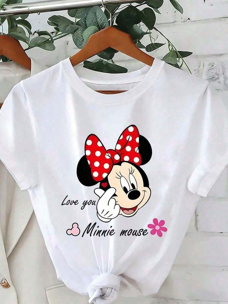 Loose Fit "Walt Disney's Disneyland Est. 1955" Mickey Mouse Print T-Shirt, Suitable For Summer And Spring, Short Sleeved Top, Women's Clothing, Holiday Gift Party Clothing.--Disneys Disneyland Paris The Magic Kingdom Disneyesque B6Holiday Gifts Valentine's Day Gifts Earth Day Gifts Oktoberfest Gifts Summer Bank Holiday Gifts - trắng - Xem 1