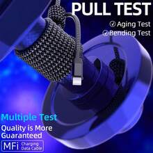 1pc USB-C To Lightning Data Cable, Length 3.3/6.6/10ft, MFi Certified Fast Charging, Nylon Braided, Compatible With IPhone 13/12/11 Pro Max/XR/XS/8/7/6 Plus, Christmas/Family Gift - Multicolor-1 - View 4