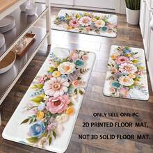 [Popular Choice] 1 Piece, Home Decor, Bathroom Mat, Bathroom Non-Slip Mat, Kitchen Decor, Kitchen Mat, Doormat, Colorful Floral Pattern Mat, Bohemian Style Mat, Soft And Comfortable, Relieves Fatigue. - Flower - View 2