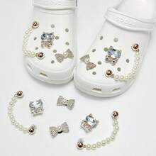 可拆卸 DIY 水鑽泰迪熊緞帶雪花鞋鏈飾品，完美節日禮物，可愛女鞋裝飾配件 - 查看 11