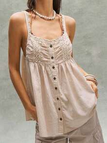 Top de tirantes holgado de tejido informal para mujer - Albaricoque - Ver 5