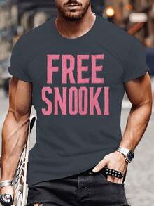 Men's Plus Size T-Shirt With 's Face And Name - Casual Summer Crew Neck Crinkle Texture Pink T-Shirt, Machine Washable For Men - Iconic Celebrity For Parties And Casual Wear, PLUS SIZE - 黑色 - View 7