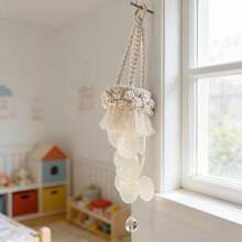 1pc Macrame Wall Hanging, Handwoven Decor With Wooden Beads & Tassels, Boho Style Wall Decor For Bedroom - Beige - View 7