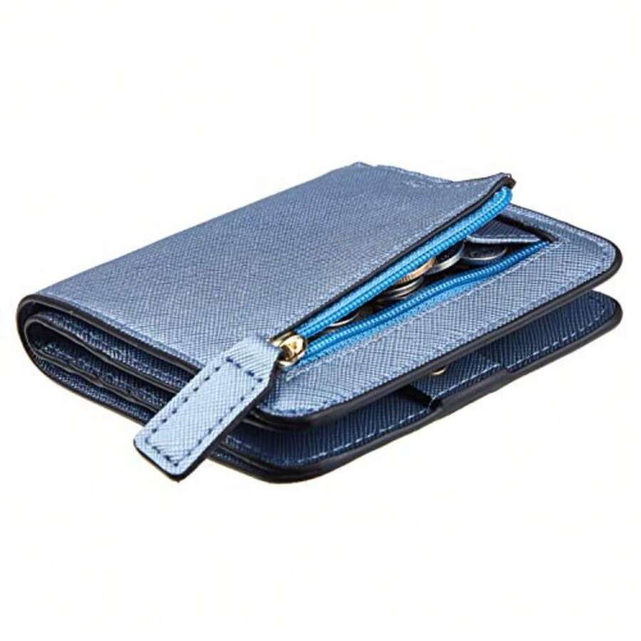 Toughergun Women's Small Slim Leather Wallet With RFID Protection, Compact Bifold Mini Purse With Clear ID Window - CH Blue Gold - View 1